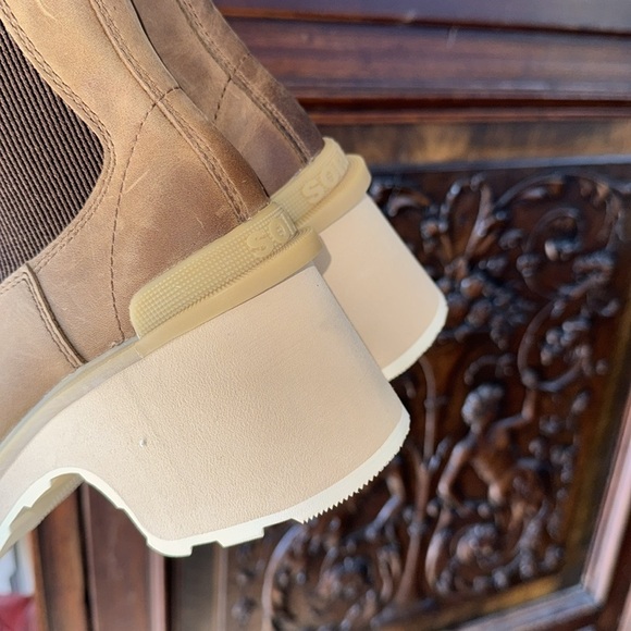 Sorel Chelsea boots Tan Ankle pull on hi line heeled NEW 7.5 leather moto boho - Picture 8 of 13